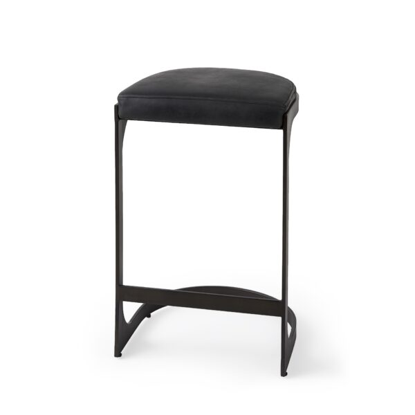 29" Black Faux Leather and Metal Backless Bar Chair