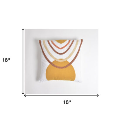 18" X 18" White and Gold Boho Cotton Pillow Cover With Embroidery