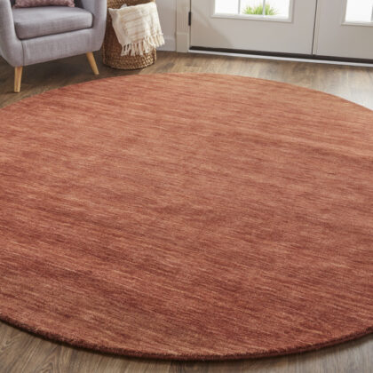10' Orange And Red Round Wool Hand Woven Stain Resistant Area Rug