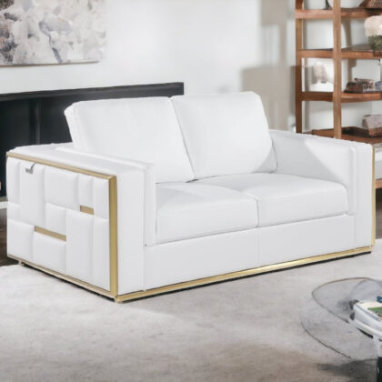 73" White And Silver Metallic Leather Loveseat