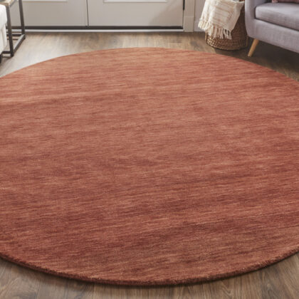 10' Orange And Red Round Wool Hand Woven Stain Resistant Area Rug