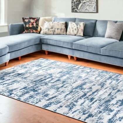 8' x 11' Navy Blue Abstract Washable Non Skid Area Rug