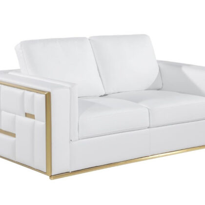 73" White And Silver Metallic Leather Loveseat
