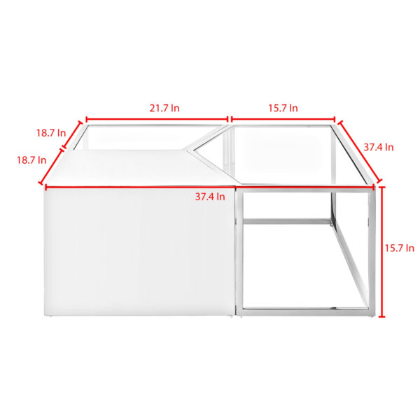 Set of Three 37" Clear And Silver Glass  Stainless Steel Square Mirrored Bunching Coffee Tables