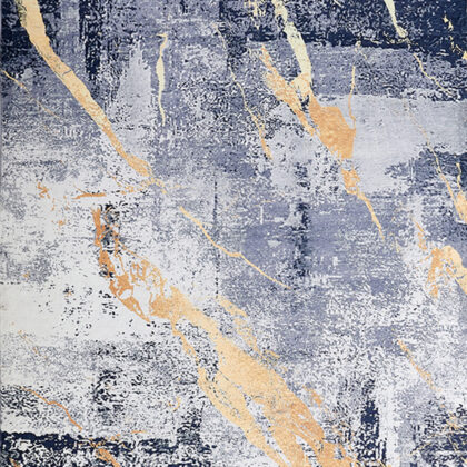 8' x 11' Blue and Yellow Abstract Shag Printed Washable Non Skid Area Rug