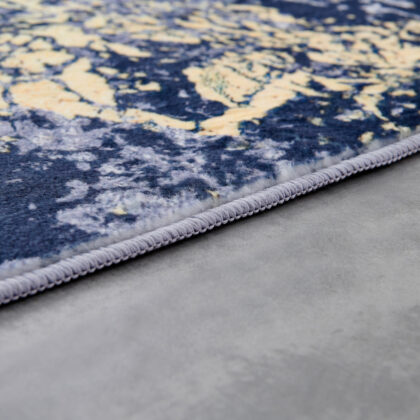 8' x 11' Blue and Yellow Abstract Shag Printed Washable Non Skid Area Rug