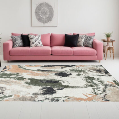 7' x 9' Gray and Orange Abstract Non Skid Area Rug