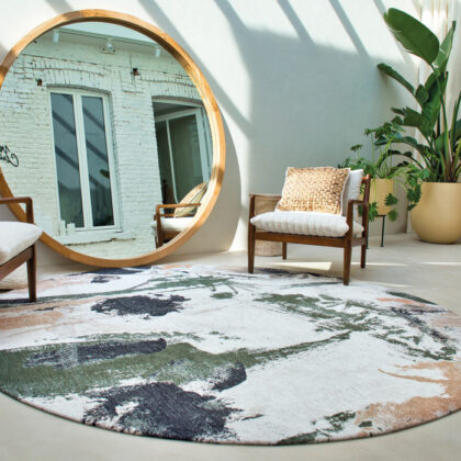 7' x 9' Gray and Orange Abstract Non Skid Area Rug