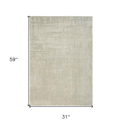 3' X 5' Gray and Beige Abstract Non Skid Area Rug