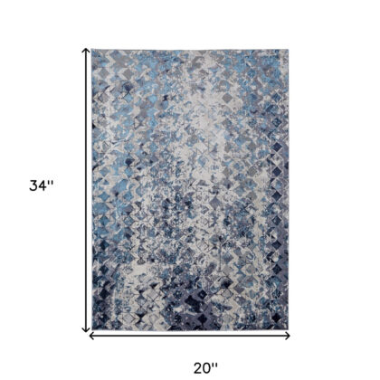 2' x 3' Blue and Ivory Abstract Power Loom Distressed Area Rug