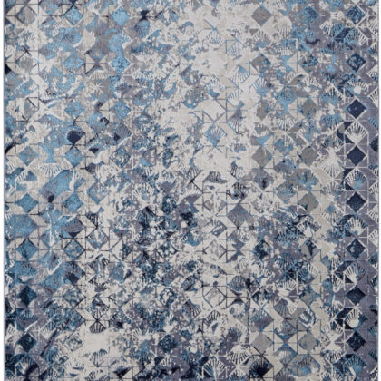 2' x 3' Blue and Ivory Abstract Power Loom Distressed Area Rug