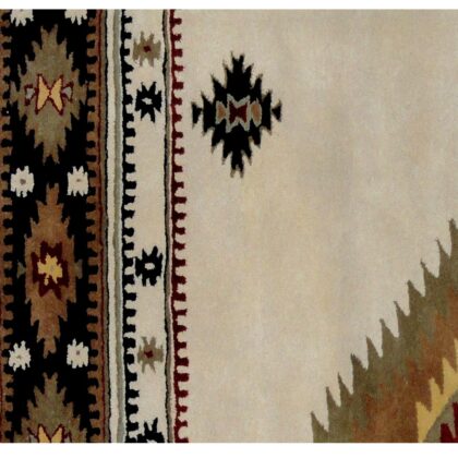 5' x 8' Ivory and Black Southwestern Hand Tufted Non Skid Area Rug