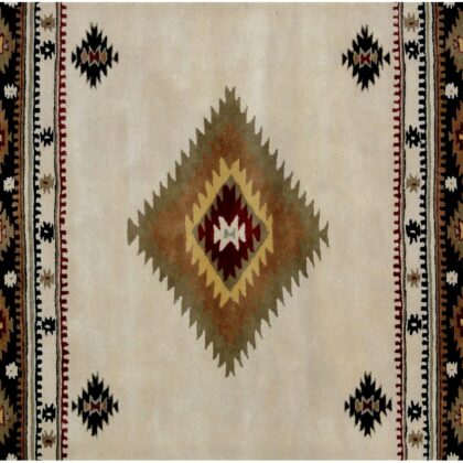 5' x 8' Ivory and Black Southwestern Hand Tufted Non Skid Area Rug