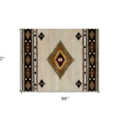 5' x 8' Ivory and Black Southwestern Hand Tufted Non Skid Area Rug