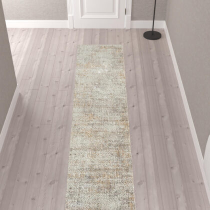 2' X 10' Gray Damask Distressed Runner Rug