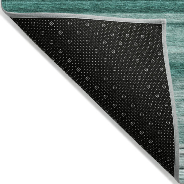 10' X 14' Aqua Striped Washable Indoor Outdoor Area Rug
