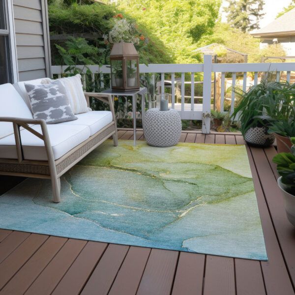 3' X 5' Green Abstract Washable Non Skid Indoor Outdoor Area Rug