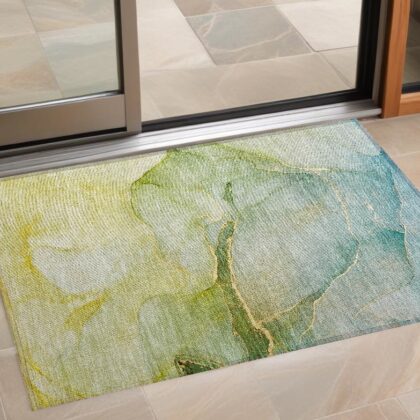 3' X 5' Green Abstract Washable Non Skid Indoor Outdoor Area Rug