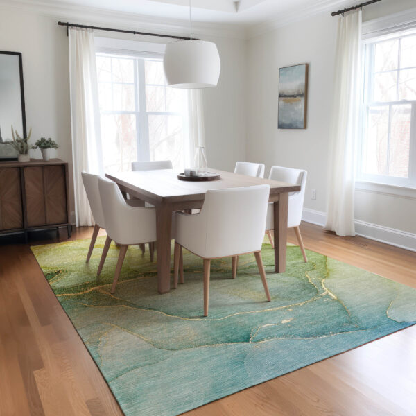 3' X 5' Green Abstract Washable Non Skid Indoor Outdoor Area Rug