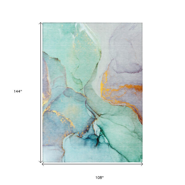 9' X 12' Teal Abstract Washable Non Skid Indoor Outdoor Area Rug