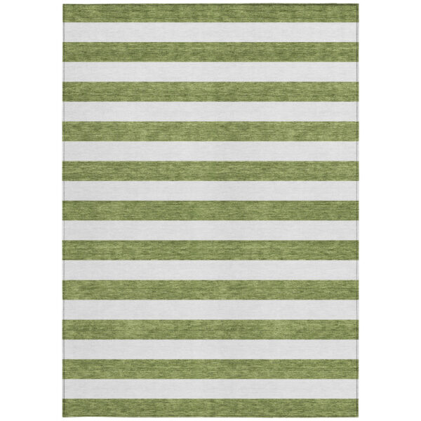 5' X 8' Olive Green Striped Washable Non Skid Indoor Outdoor Area Rug