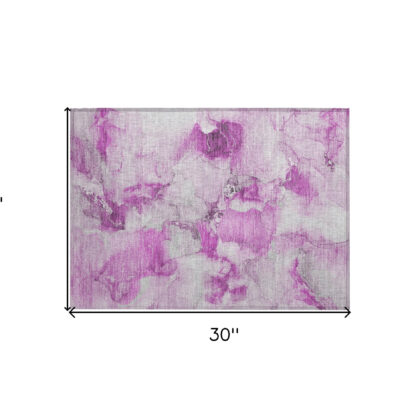 2' X 3' Pink and Ivory Abstract Washable Non Skid Indoor Outdoor Area Rug