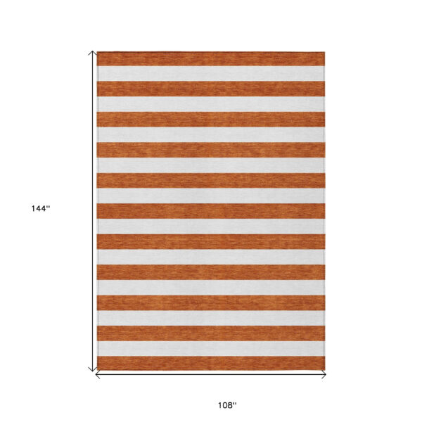 9' X 12' Orange Striped Washable Non Skid Indoor Outdoor Area Rug