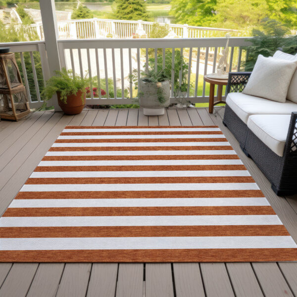 9' X 12' Orange Striped Washable Non Skid Indoor Outdoor Area Rug
