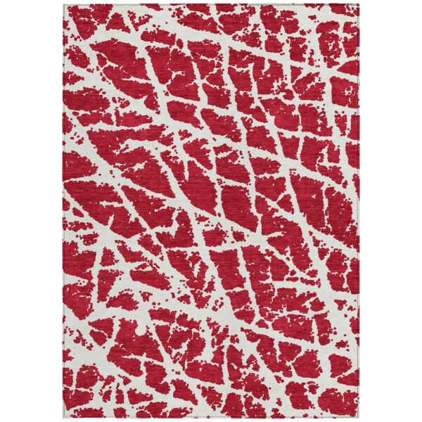 5' X 8' Red and White Abstract Washable Non Skid Indoor Outdoor Area Rug