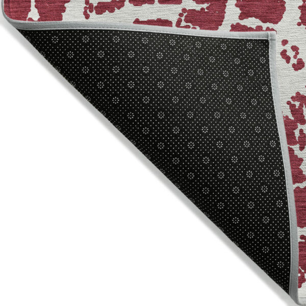 5' X 8' Red and White Abstract Washable Non Skid Indoor Outdoor Area Rug