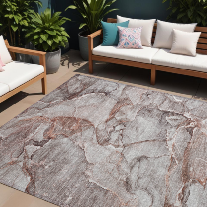 8' X 10' Gray and Red Abstract Washable Non Skid Indoor Outdoor Area Rug