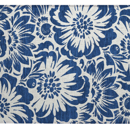 2' X 3' Navy and Ivory Floral Washable Non Skid Indoor Outdoor Area Rug