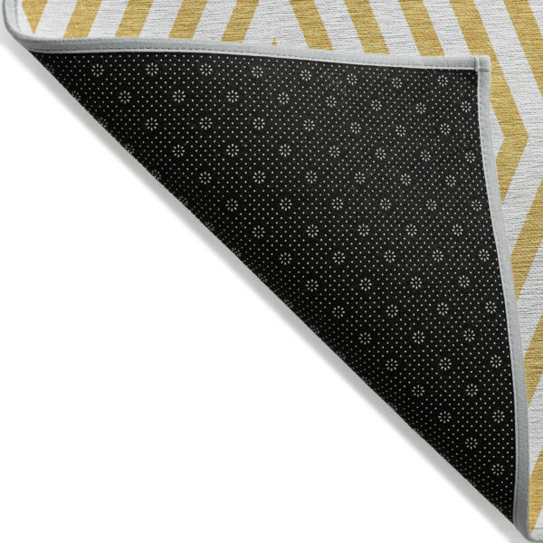 5' X 8' Gold and White Geometric Washable Non Skid Indoor Outdoor Area Rug