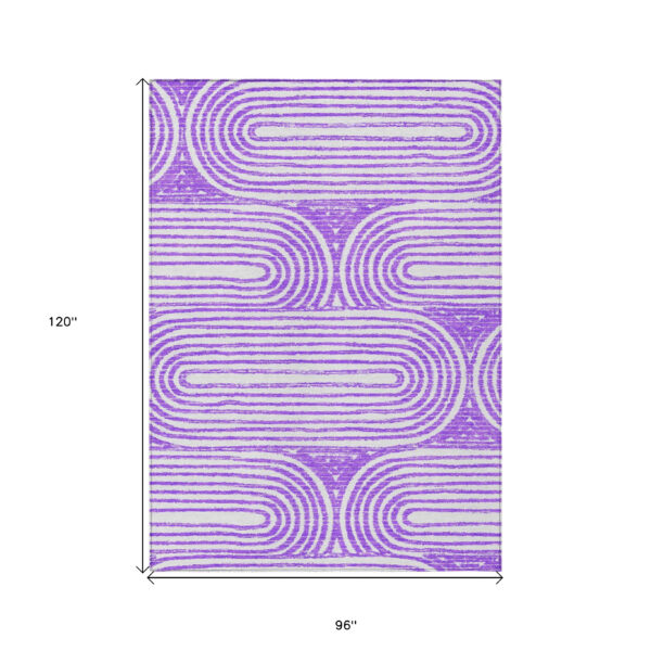 8' X 10' Purple and White Abstract Washable Non Skid Indoor Outdoor Area Rug