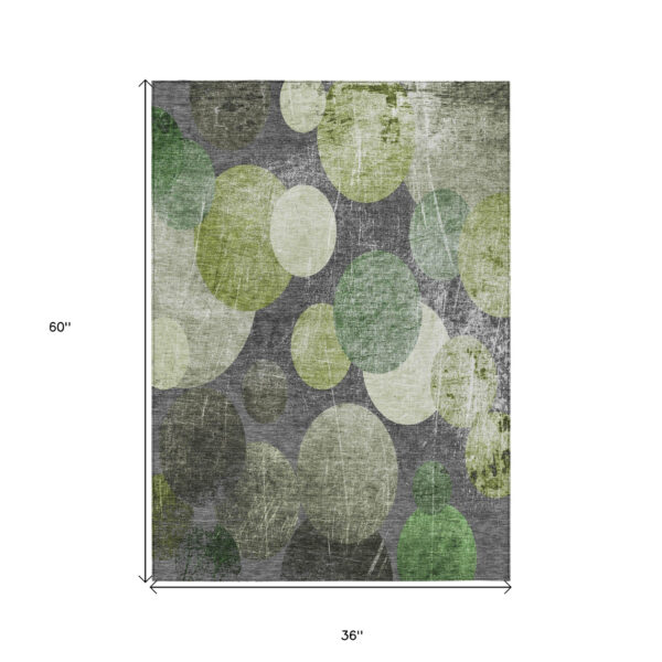 3' X 5' Green and Gray Abstract Washable Non Skid Indoor Outdoor Area Rug