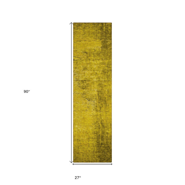 8' Runner Gold Abstract Washable Non Skid Indoor Outdoor Runner Rug