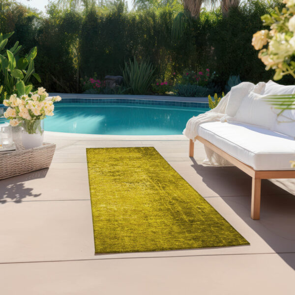 8' Runner Gold Abstract Washable Non Skid Indoor Outdoor Runner Rug