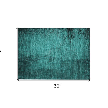 2' X 3' Teal Abstract Washable Non Skid Indoor Outdoor Area Rug