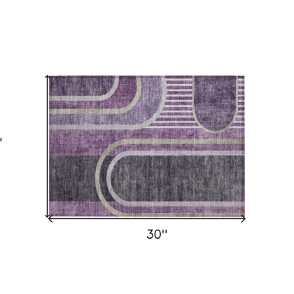 2' X 3' Purple and Black Abstract Washable Indoor Outdoor Area Rug