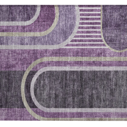 2' X 3' Purple and Black Abstract Washable Indoor Outdoor Area Rug