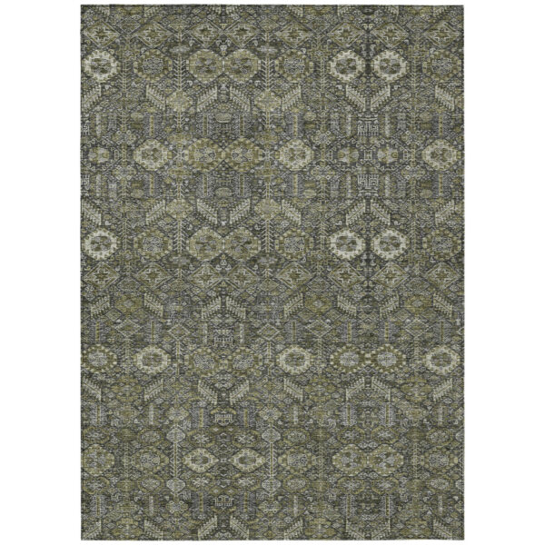 9' X 12' Moss Green and Gray Floral Washable Non Skid Indoor Outdoor Area Rug