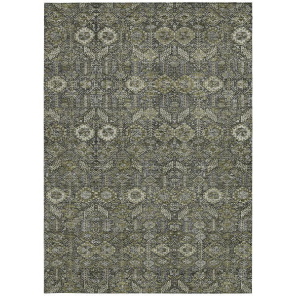 9' X 12' Moss Green and Gray Floral Washable Non Skid Indoor Outdoor Area Rug