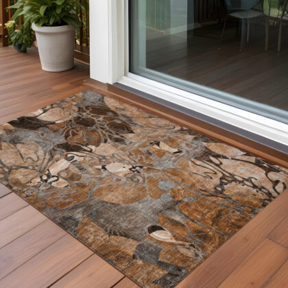 3' X 5' Chocolate Terracotta and Ivory Abstract Washable Indoor Outdoor Area Rug