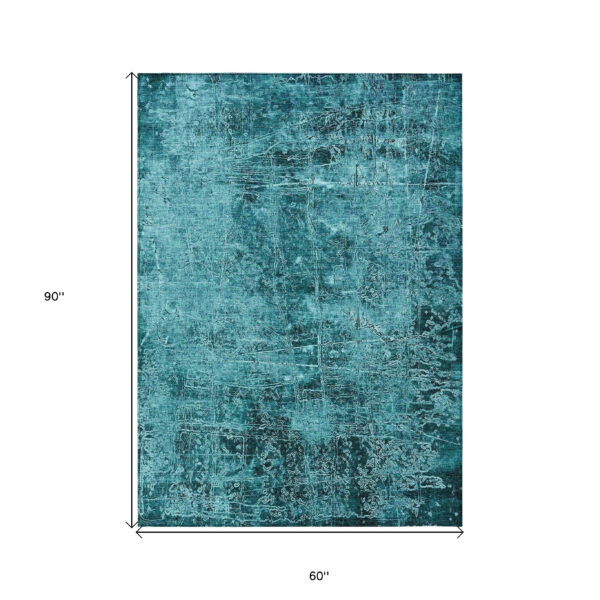 5' X 8' Teal Abstract Washable Non Skid Indoor Outdoor Area Rug