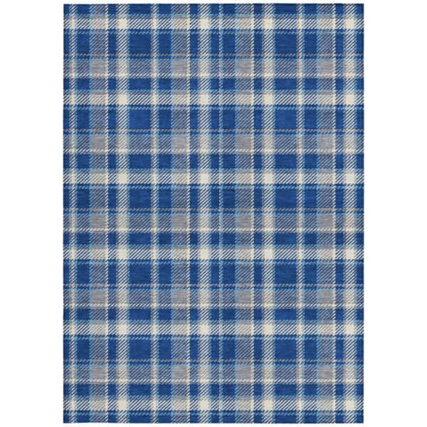 3' X 5' Navy and Ivory Plaid Washable Non Skid Indoor Outdoor Area Rug