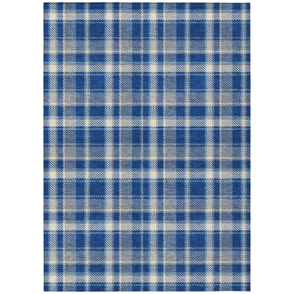 3' X 5' Navy and Ivory Plaid Washable Non Skid Indoor Outdoor Area Rug