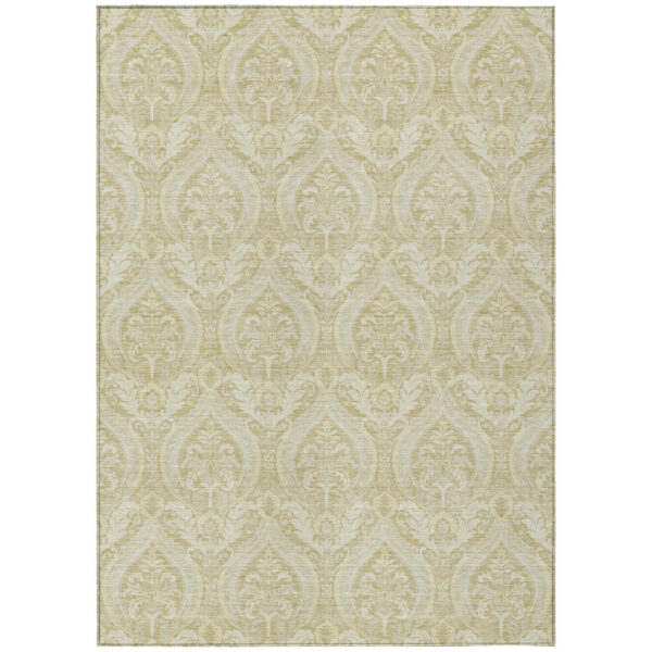 9' X 12' Light Green Damask Washable Non Skid Indoor Outdoor Area Rug