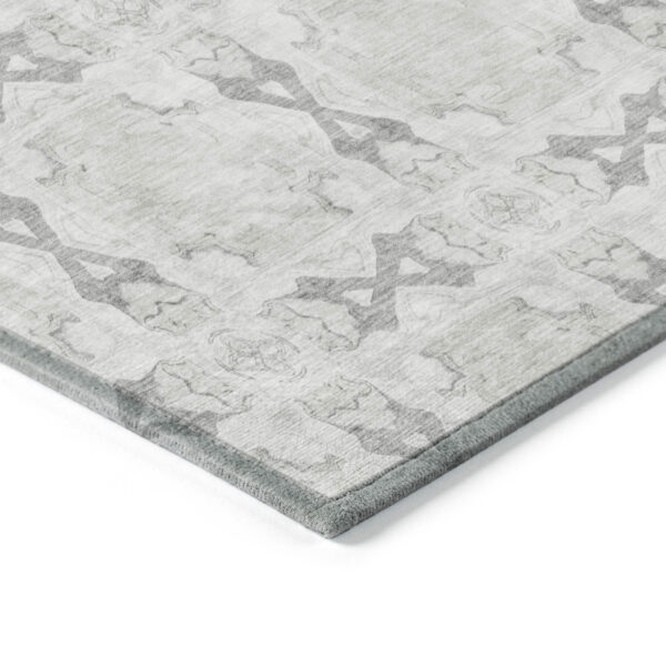 8' Round Ivory and Gray Round Floral Medallion Washable Non Skid Indoor Outdoor Area Rug