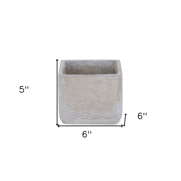 6" Light Gray Chevron Cement Indoor Outdoor Square Pot Planter