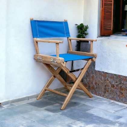 Blue And Brown Solid Wood Director Chair